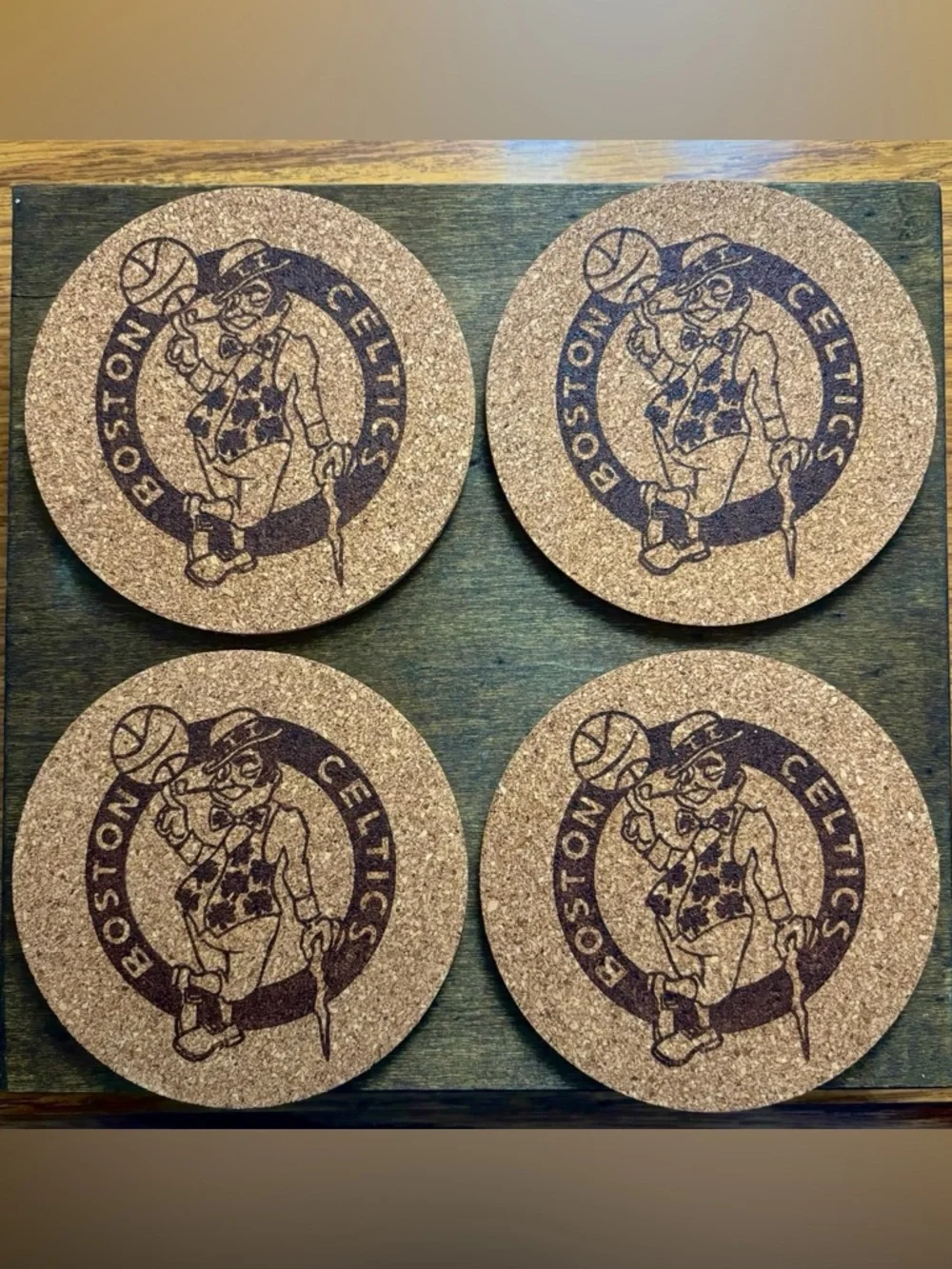 Boston Celtics Logo Laser Engraved Cork Coaster Bundle of 4
